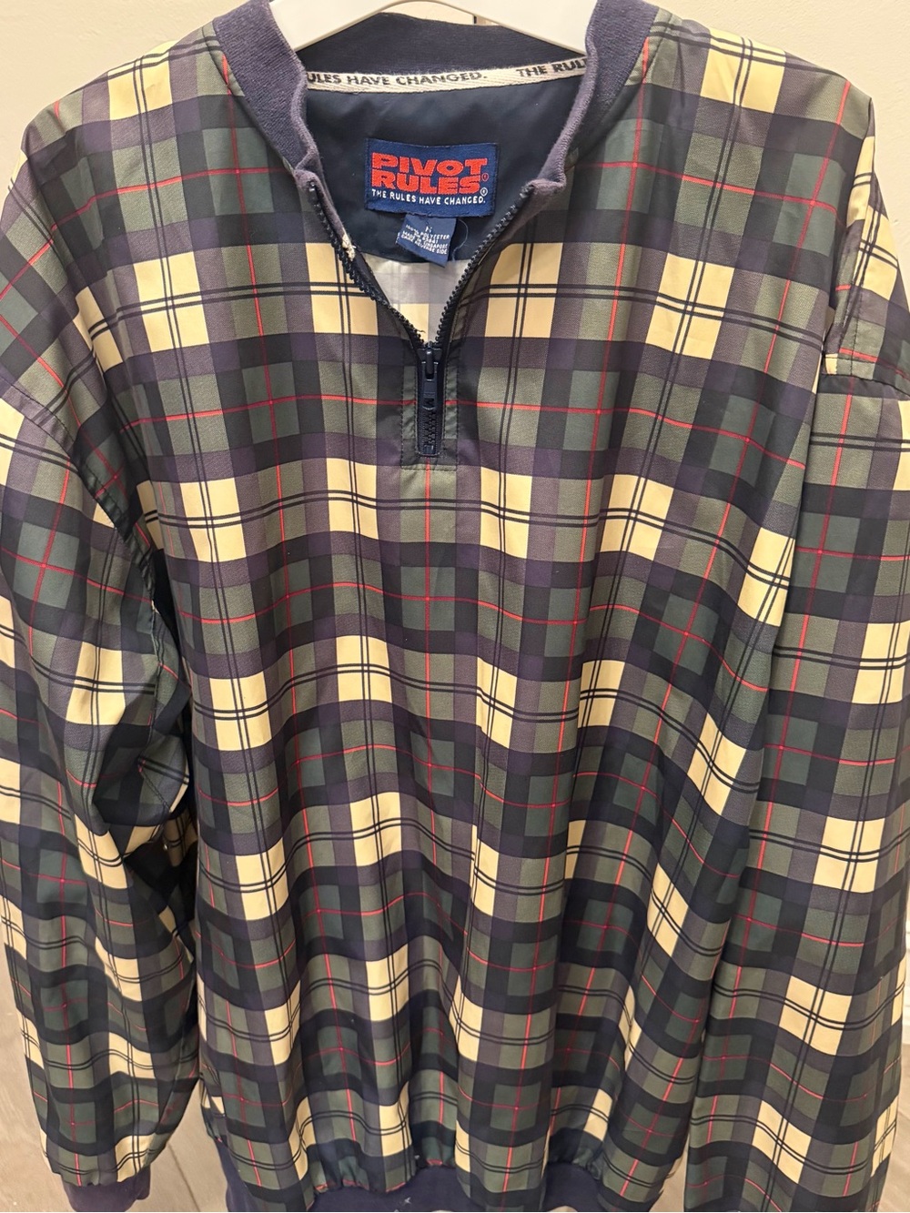 Mens Vtg 1/4 zip Golf Pullover Windbreaker Plaid M Pivot Rules